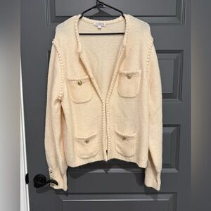 J. Crew Cream White Women's Cardigan with Pockets and Textured Derailing Size XL